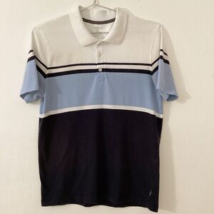 Tahari Men's Polo Shirt with Blue, White, and Black Stripes